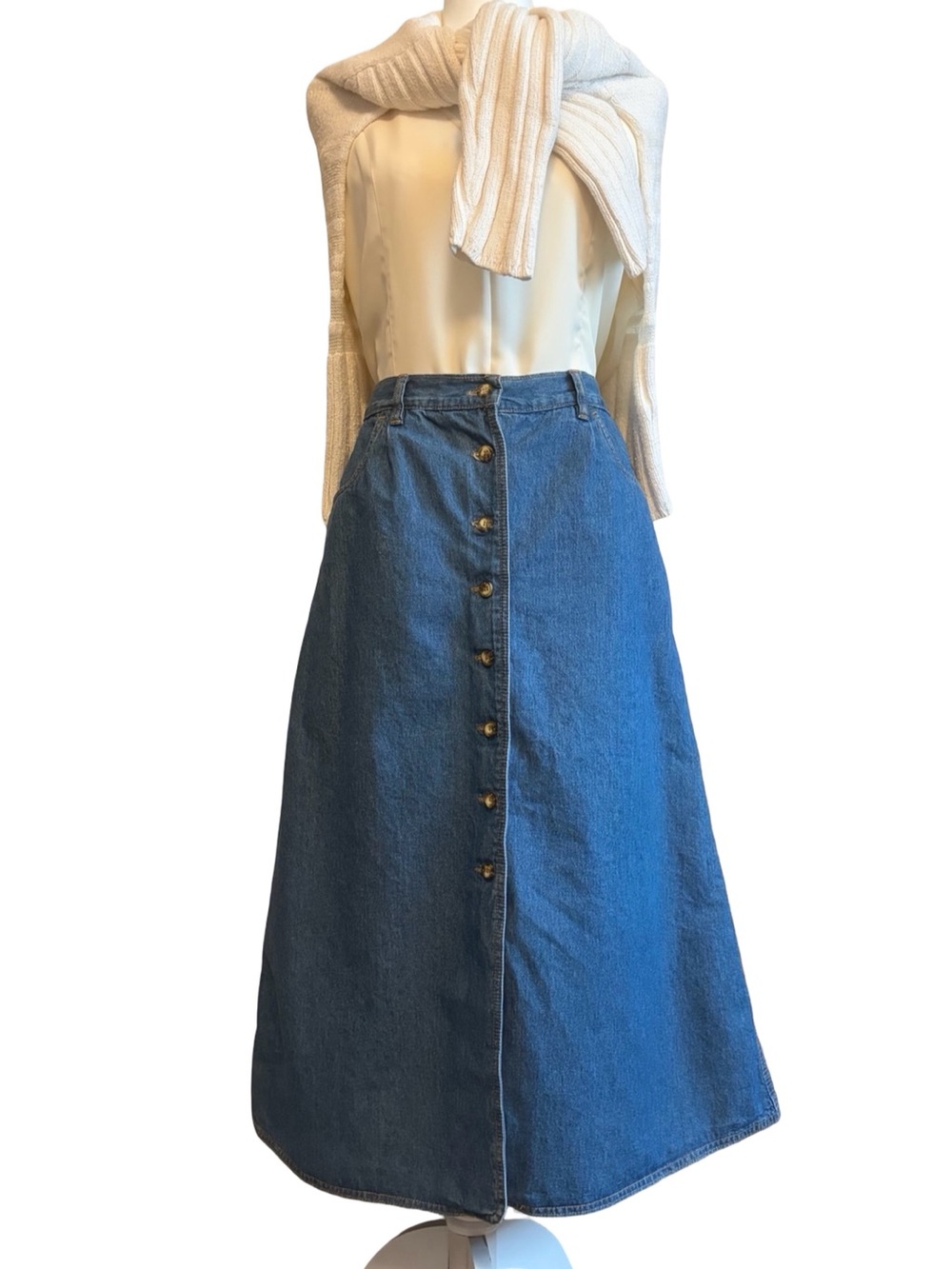 Vintage | Denim Button Front Midi Skirt